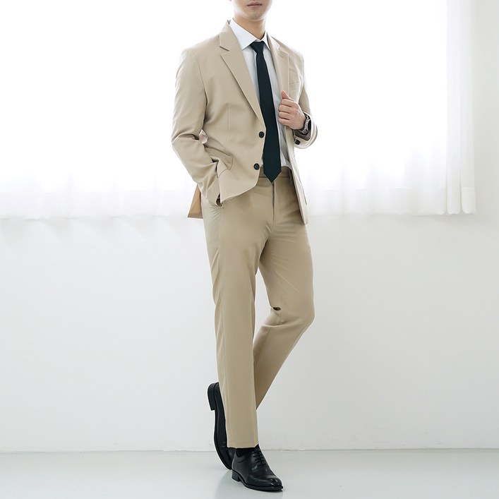 빌락트 남성용 사계절 싱글 투버튼 스탠다드 정장 세트