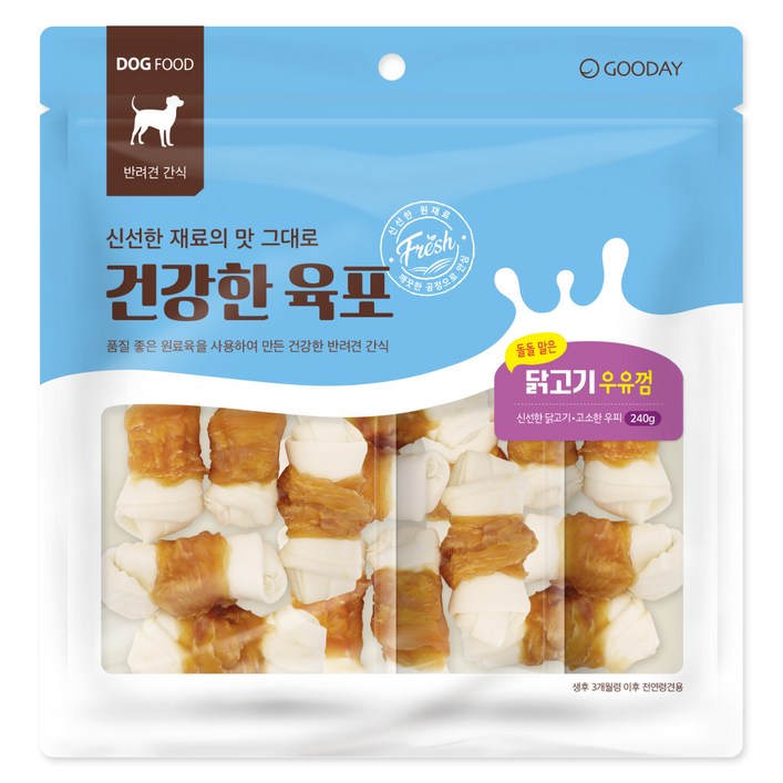 굿데이 강아지 건강한 육포말이 우유껌 간식, 240g, 1개, 닭고기 굿데이 강아지 건강한 육포말이 우유껌 간식, 240g, 1개, 닭고기