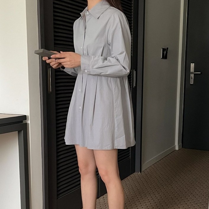 슈가펀 러니쉬 핀턱 셔츠 통기성 미니 원피스