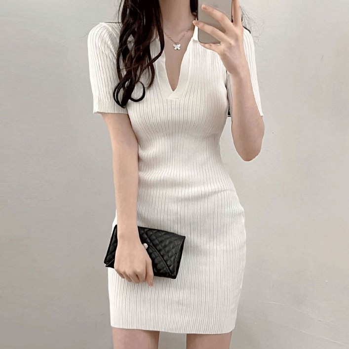 골지 카라넥 슬림핏 원피스