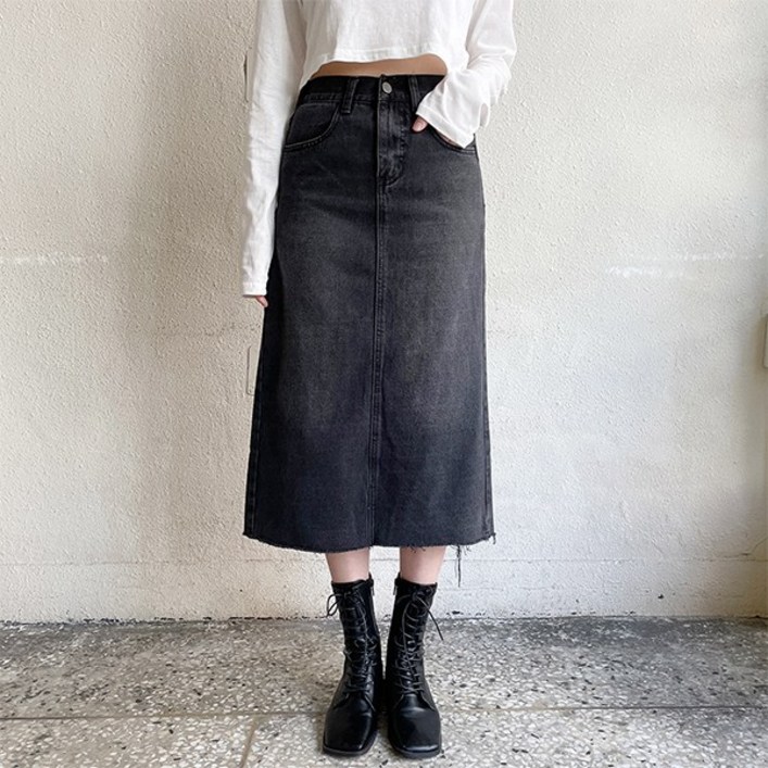 토마토팩토리 여성용 통기성 뒷밴딩 뒷트임 데님 롱 스커트 16-002