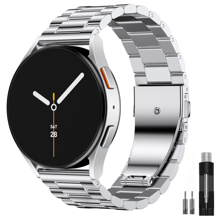 OULUOQI 애플워치 갤럭시워치 호환 메탈 밴드 스트랩 3연 스테인리스 쥬빌레 교체 스트랩  탄성 메탈 밴드, 1개, 실버