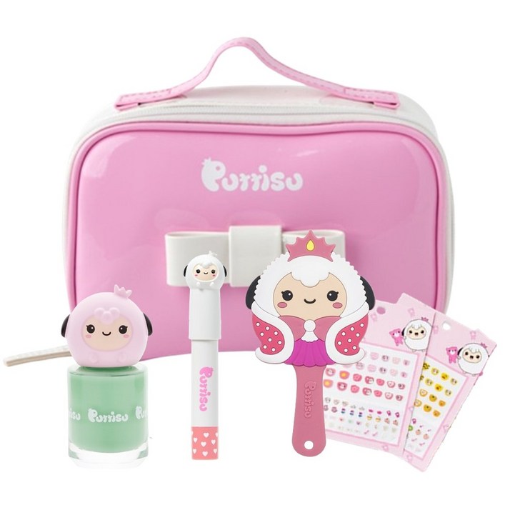 뿌띠슈 어린이 화장품 핸드백 가방 세트 초등학생 여아 5종 선물세트 뷰티걸 파우치손거울립크레용매니큐어 네일스티커, 1개, 뷰티걸 파우치 세트