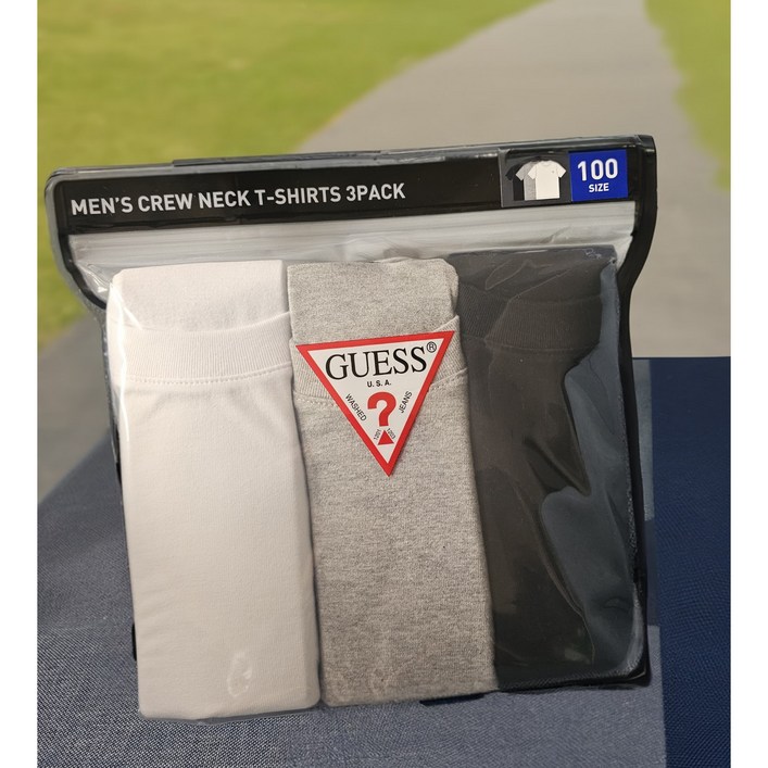 EHM게스 크루넥 티셔츠 블랙 그레이 화이트 3매 1세트 코스트코 교복 셔츠 이너티 반팔티 면티