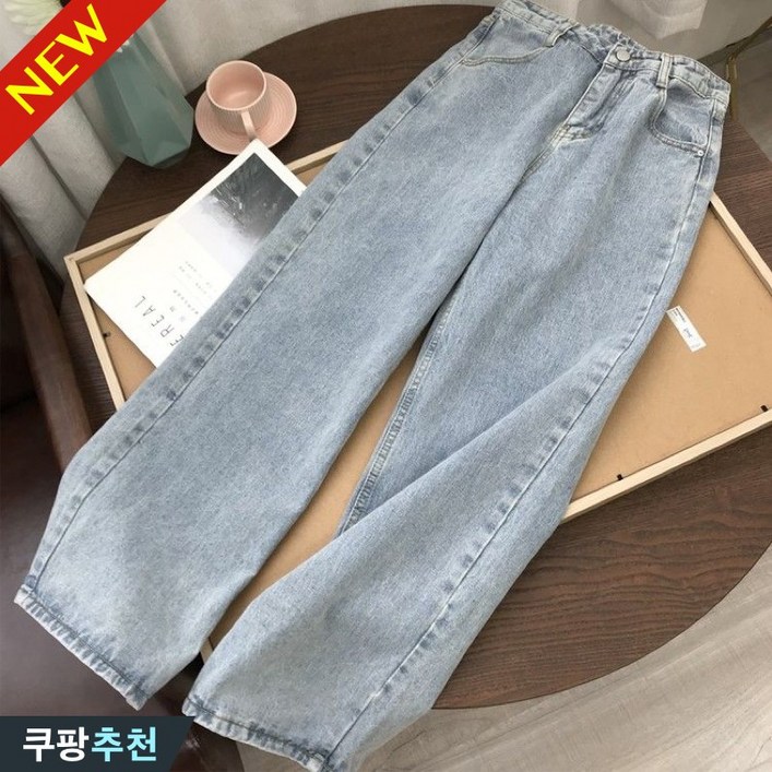 (완전 편한) 100kg까지 여성용 빈티지 일자 와이드 청바지 신상 추천 빅사이즈 오버핏 통바지 블루 연청바지 학생 하이웨이스트 큰옷 여성의류 xl4 데일리 여성 롱 데님 팬츠