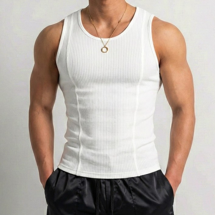 2PACK 짐웨어 머슬핏 프론트 컷팅 골지 남자 나시 슬림핏 동남아 여행 운동하는남자