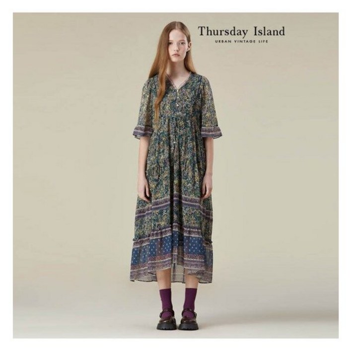 써스데이아일랜드 보더 믹스 맥시 원피스