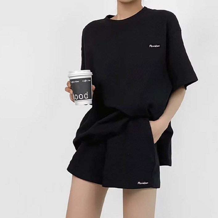 드마엘 여성 피스러브 루즈핏 와플 트레이닝복세트3color델로나