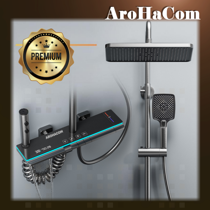 아로하닷컴 해바라기샤워기 해바라기 수전 고급형 레인 샤워 패널 고급 화장실 교체 욕실 선반, 럭셔리그레이(항온모델), 1개