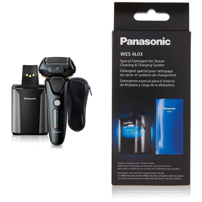 전기면도기 소형 수염 휴대용 남성용 파나소닉 전기 면도기  청소 솔루션 ESLV97K WES4L03 번들 프리미엄 자동 및 충전 스테이션이 포함된 ARC5 5 블레이드 리필