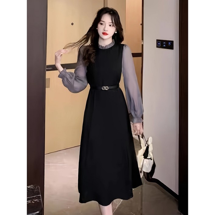 벨라모 원피스 드레스, 우아한 긴 소매 드레스