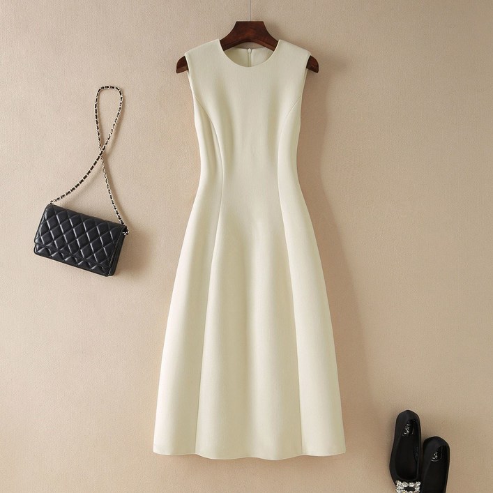 AOKADA 여성 가을 겨울 모직 라운드 플레어 원피스 심플 베스트 원피스