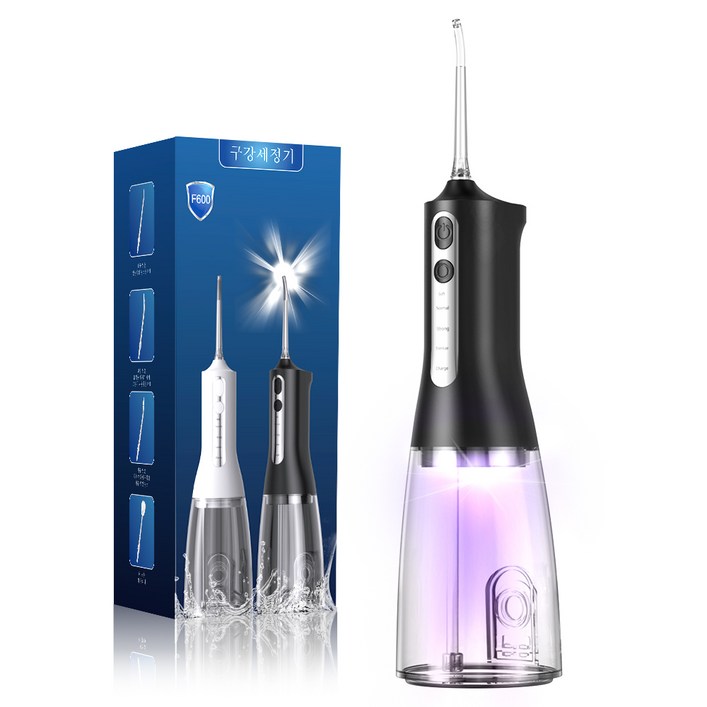 휴대용 구강세정기 300ml 용량 자외선 살균 스케일링 , 맥동 수압 , 4개 교체 노즐 포함, F600