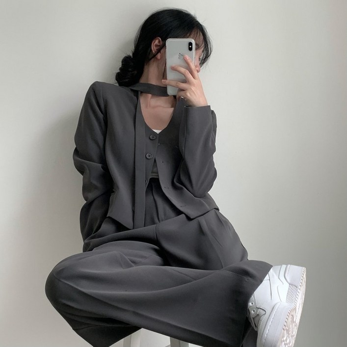 시크힐즈 벨라 스카프 브이넥 정장 자켓  바지 세트 12258