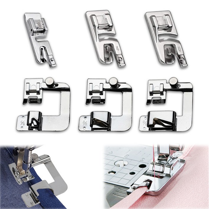 LINJIN 말아박기 감싸기 미싱 노루발 멀티 가정용 브라더 호환 고품질 금속, 6개, silver