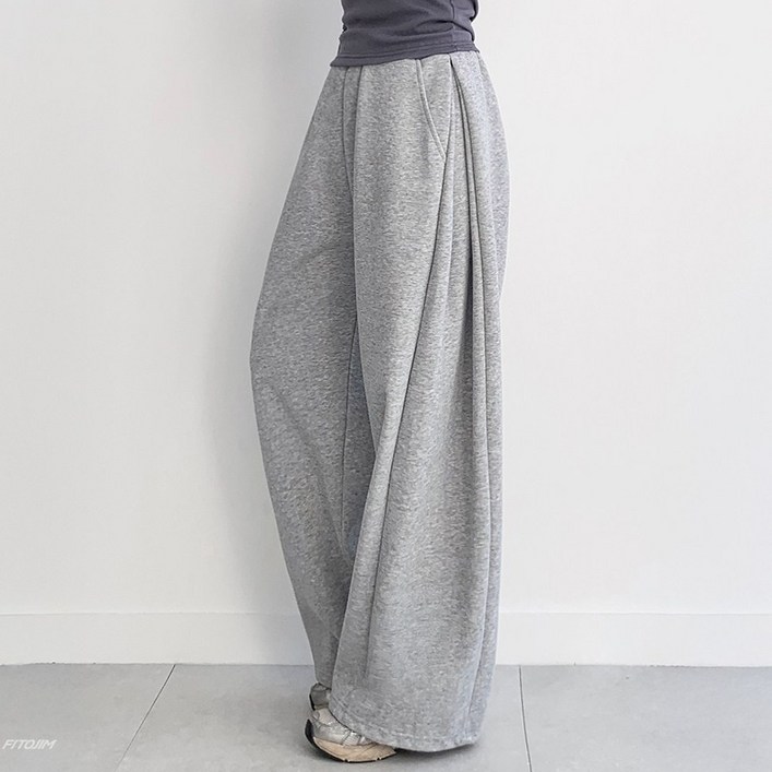 FITOJIM 여성 사이드 핀턱 밴딩 와이드 팬츠 트레이닝 바지