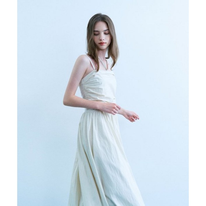 ADAUL 젤리 셔링 초커 롱 원피스 - 아이보리