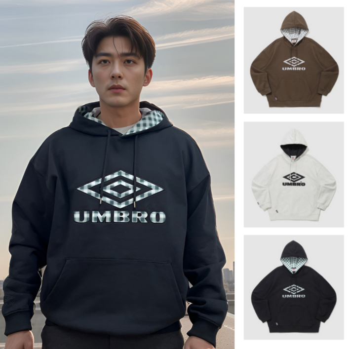 국내매장판 엄브로 남녀공용 긴팔 체크 오버핏 후드티