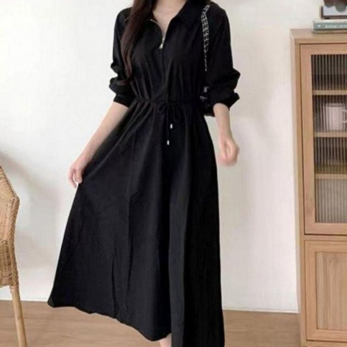 데일리 여성 여자 롱 원피스 지퍼 포인트 봄 가을 간 간절기