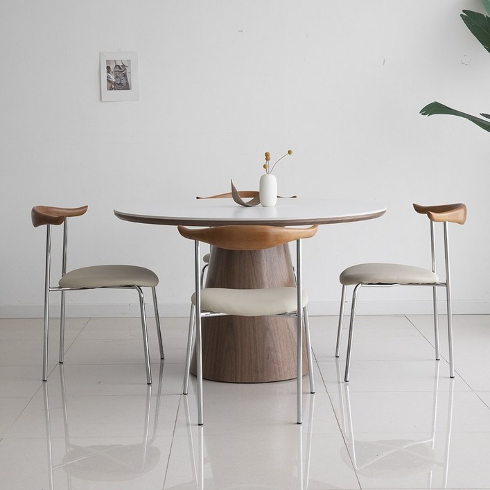 트리몬 TM03 포세린 월넛 1200 사이즈 원형 세라믹 카우의자 식탁세트 의자 4개