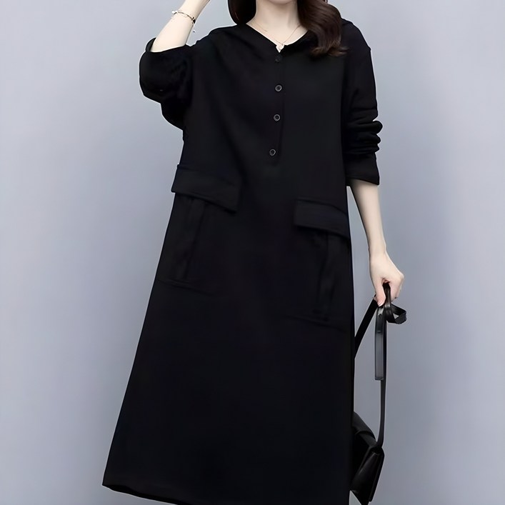 아뗄릭 빅사이즈 후드넥 빅포켓 루즈핏 원피스 03463