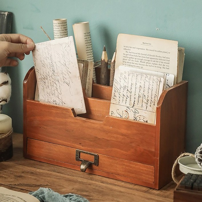 미니 3칸 정리함 우드 데스크 서류꽂이 서랍형 다기능 수납함 책상정리