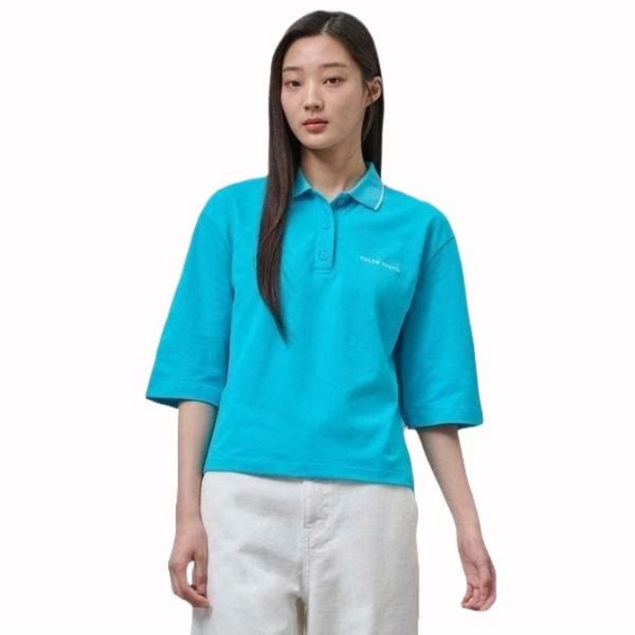 백화점정품 빈폴레이디스 티셔츠 반소매 피케 블루 데일리 심플 라운드 반팔