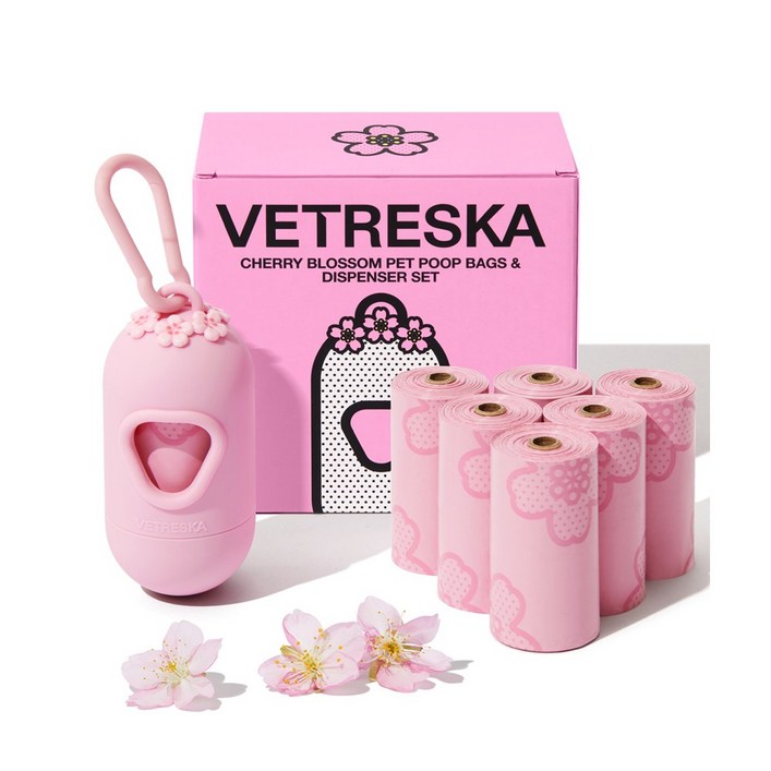 VETRESKA 체리블라썸 강아지 향기나는 배변봉투 풉백 디스펜서 세트벚꽃향, 1개, 1개입, 세트구성디스펜서1개풉백7롤 VETRESKA 체리블라썸 강아지 향기나는 배변봉투 풉백 디스펜서 세트벚꽃향, 1개, 1개입, 세트구성디스펜서1개풉백7롤