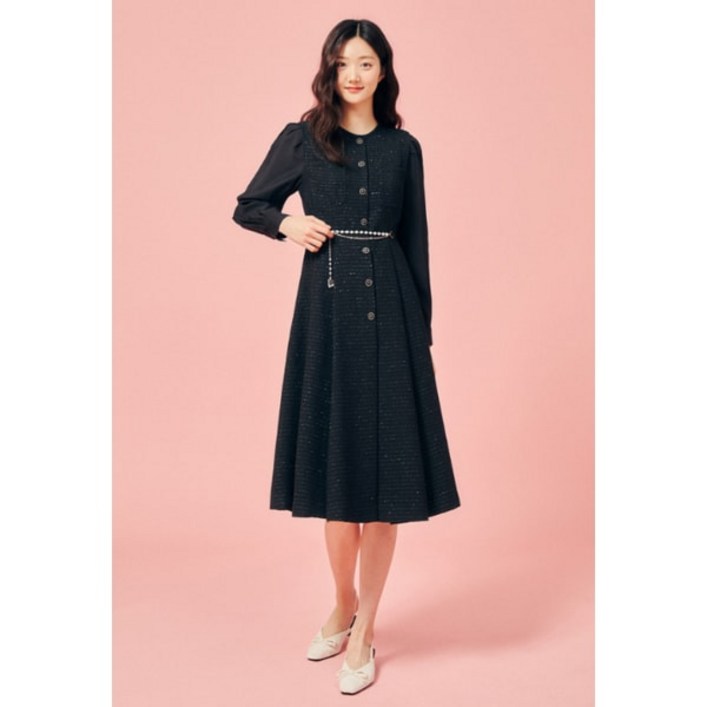 JJ지고트 슬리브 배색 트위드 원피스 GP2A0OP251