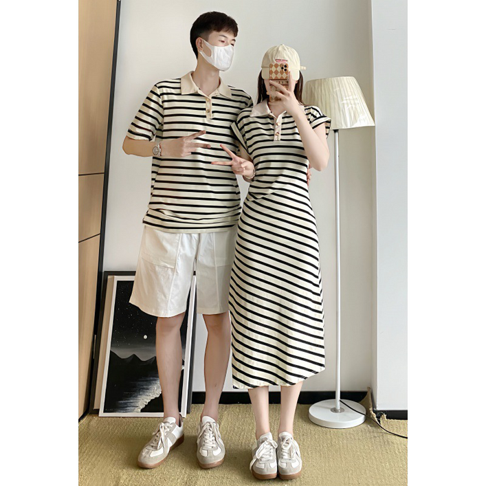휘잇 퍼프 스트라이프 반팔 커플 시밀러룩 휴양지 원피스 휘잇 퍼프 스트라이프 반팔 커플 시밀러룩 휴양지 원피스