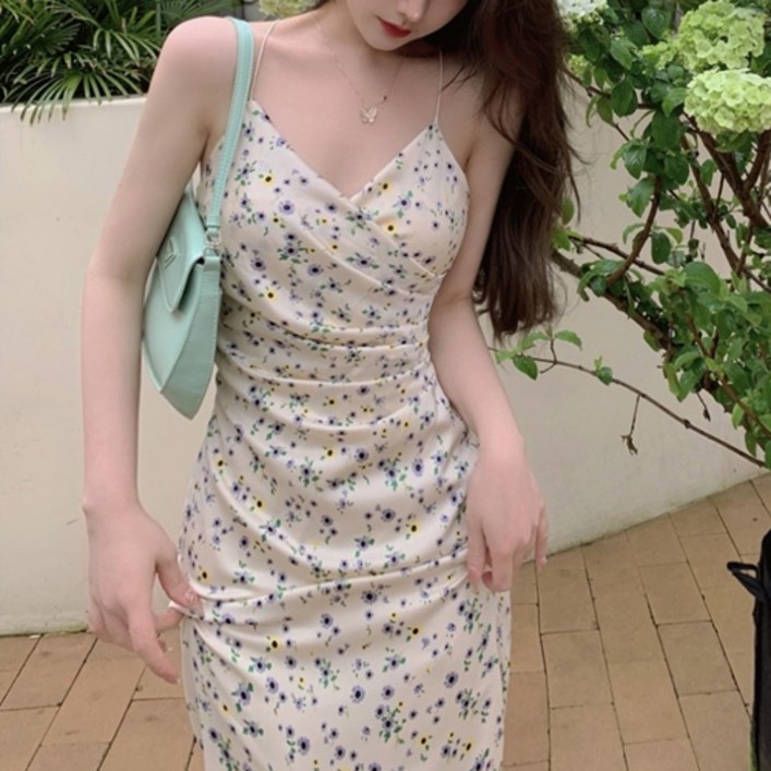 제이리스트 청순여신 썸머 플라워 패턴 랩 나시 롱원피스 여행 휴양지룩 호캉스 비치원피스 PS-C026