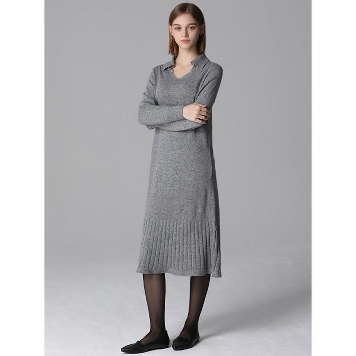 리스트 울블렌디드 V넥카라 니트 원피스 택가격 238000원