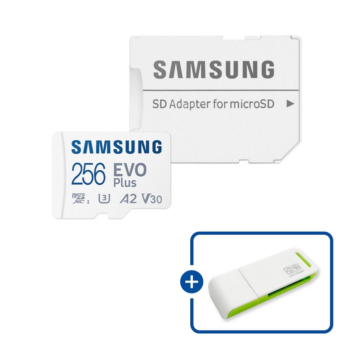 삼성전자 공식인증 정품 마이크로SD카드 EVO PLUS MBMC256SAKR 이엘 연두 카드 리더기 USB2.0 2in1