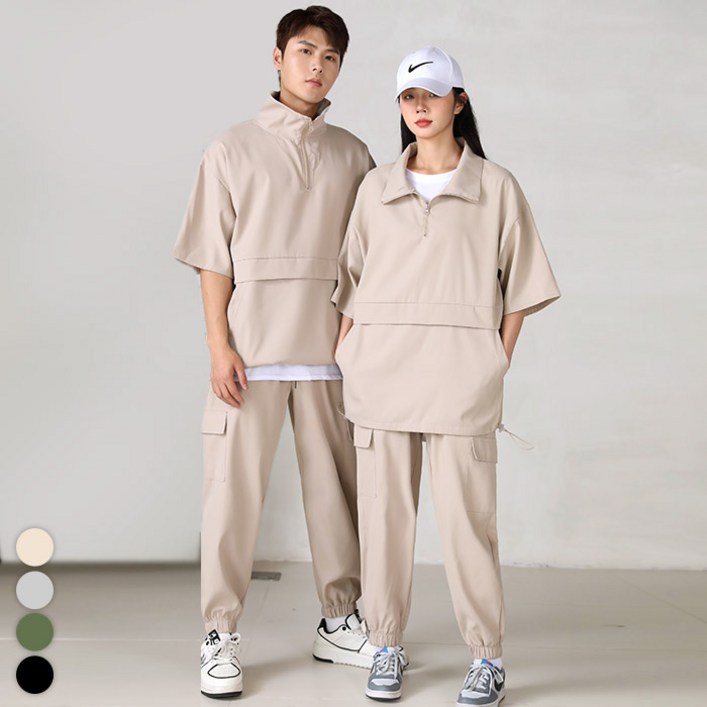 텐클로 빅사이즈 상의 90140 남녀공용 바람막이 반집업 반팔 아노락 조거 팬츠 트레이닝 상하세트