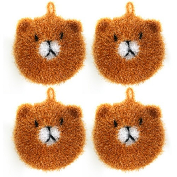 반짝반짝 귀여운 곰돌이 아크릴 주방 수세미 4개입 브라운