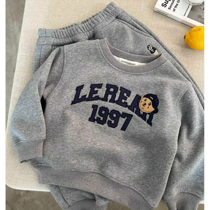 해피팡팡   ﻿남아용 겨울 기모 상하복 2종세트  유어베어상하세트, 그레이 네이비 중 택 1  캐주얼 트레이닝복 상하의 세트 겨울 등원복 형제룩  아동용 남아 겨울상하복