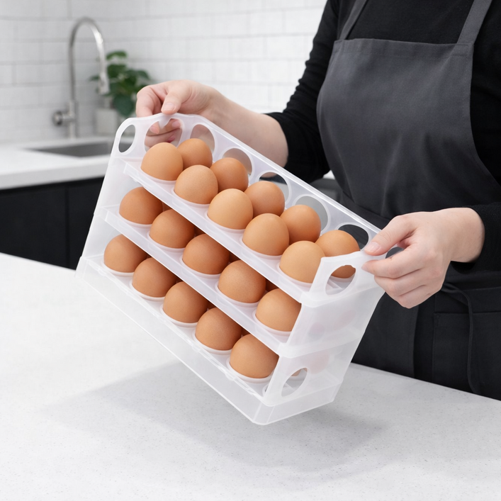 홈에이드 채우면정리완료 자동오픈 3단 30구 계란보관함