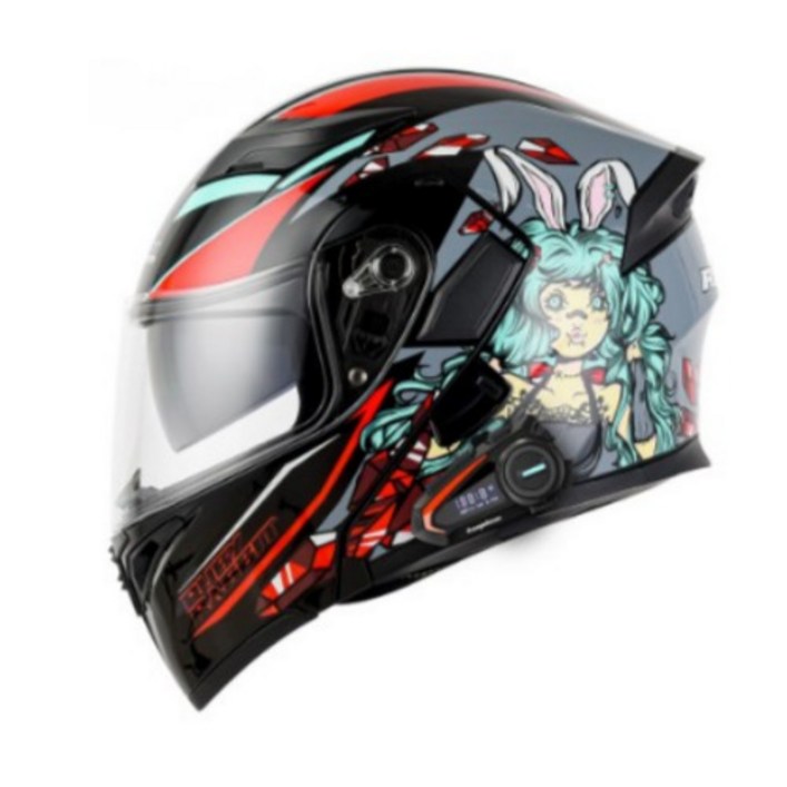 바이크헬멧 풀페이스 시스템 헬멧 경량 오토바이 스쿠터 바이크 하이바 클래식, 래빗 블랙