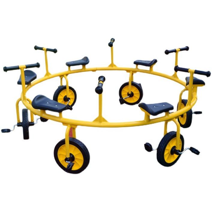 회전자전거 세발자전거 다인승 여러명자전거, 유아용 탠덤 자전거 빨간색과 노란색 비고 - 에잇폼