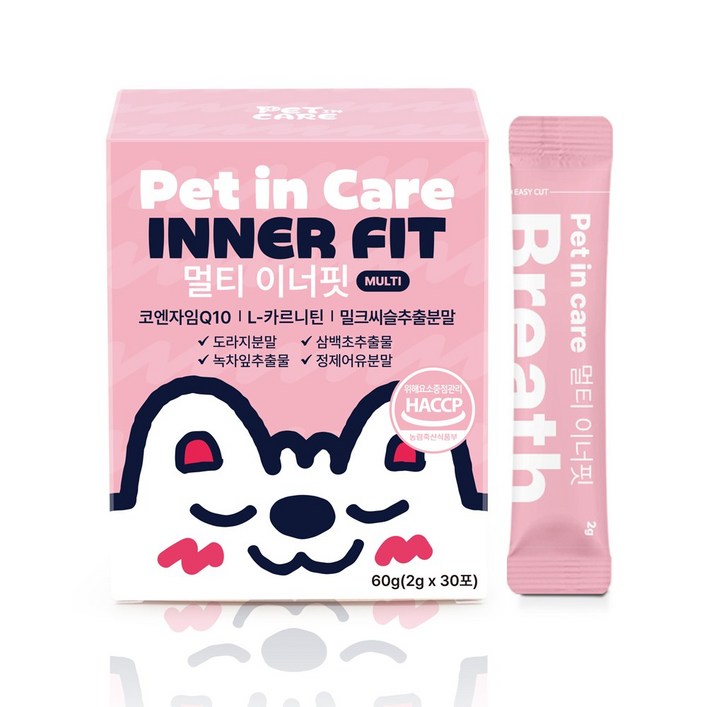 펫인케어 멀티이너핏 강아지 프리미엄 기관지 종합영양제 브레스, 1박스, 호흡기기관지, 30회분