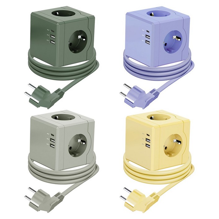 티메코 SF코팅 큐브 디자인 멀티탭 4000W 고용량 3구 (USB-A 2개 C타입 1개), 1개, 옐로우 SF02, 1.8m