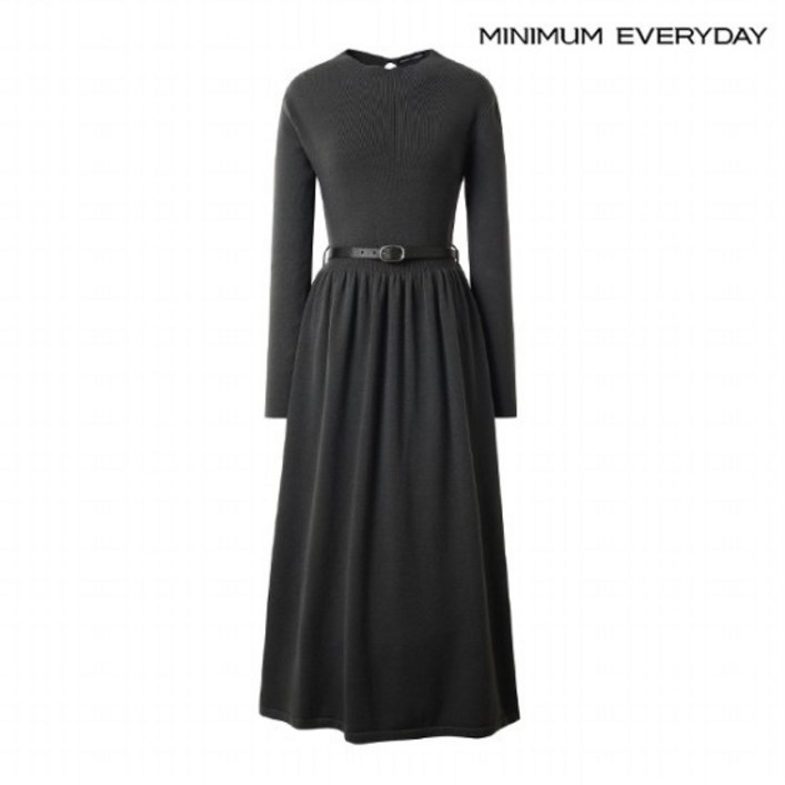 백화점 정상가119,000  미니멈 백 트임 벨티드 셔링 플레어 니트 롱 원피스 EA4OW008D 207707