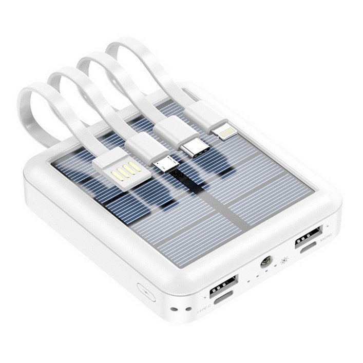 당일출고 테크이지 태양광 20000mAh 4케이블 보조배터리 야외 LED 조명, 화이트