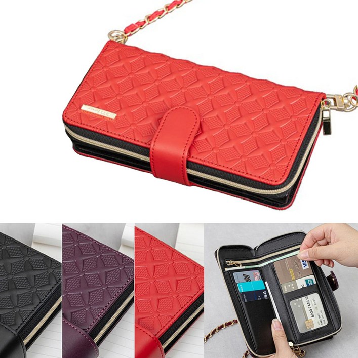 와플별 패턴 코팅 천연가죽 갤럭시 A52 A52s 공용 지퍼 지갑형 휴대폰 케이스