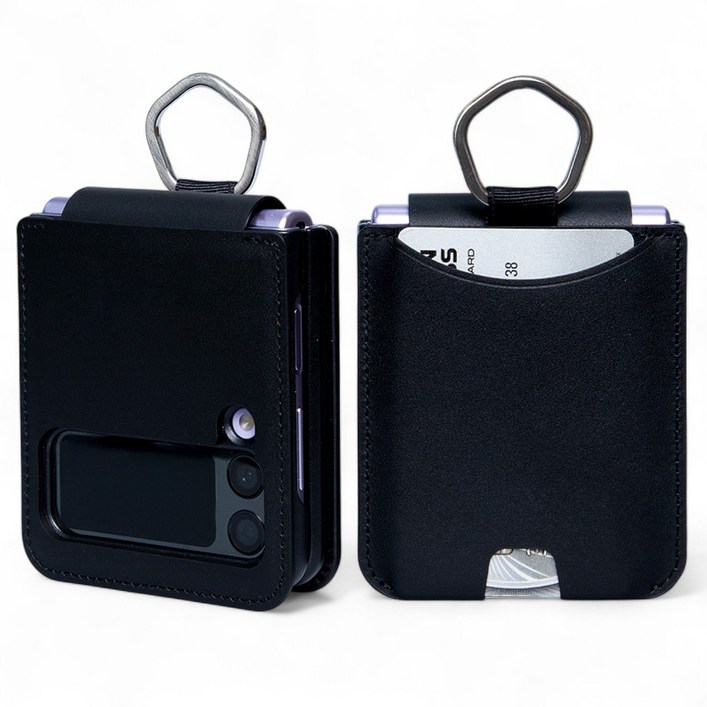 폰누리 갤럭시 Z플립 링 힌지보호 가죽 카드 휴대폰 케이스