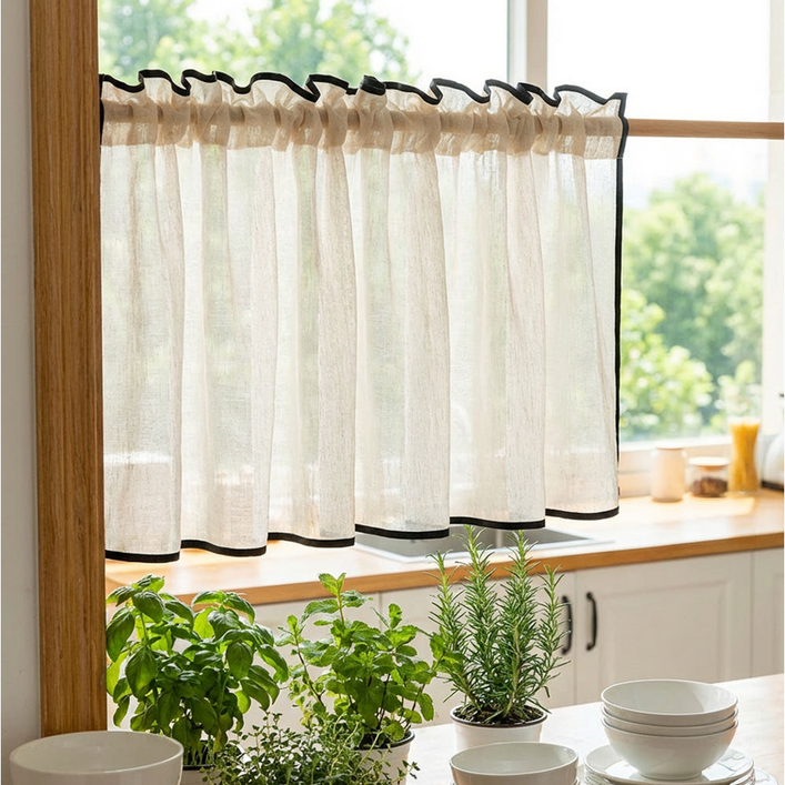 포니홈 주방 바란스커튼 창문 수납장 가림막