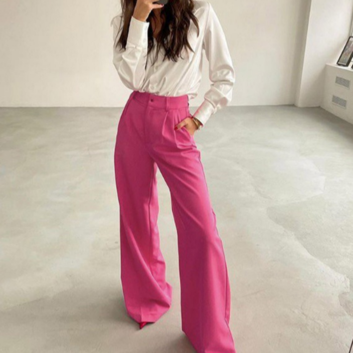 여성 비비드 찰랑 와이드 밴딩 슬랙스