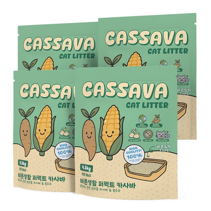 바른생활 퍼펙트 브라질 카사바 고양이모래, 굵은입자, 4개, 4.5kg