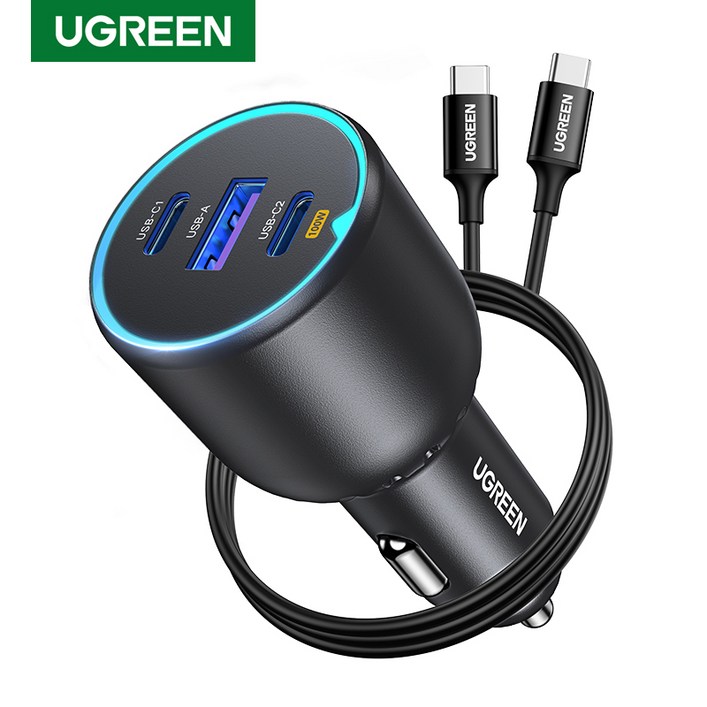 UGREEN 유그린 130W 차량용 시거잭 100W C타입 1M 케이블 1개 포함 차량용 충전기 고속충전기, Black