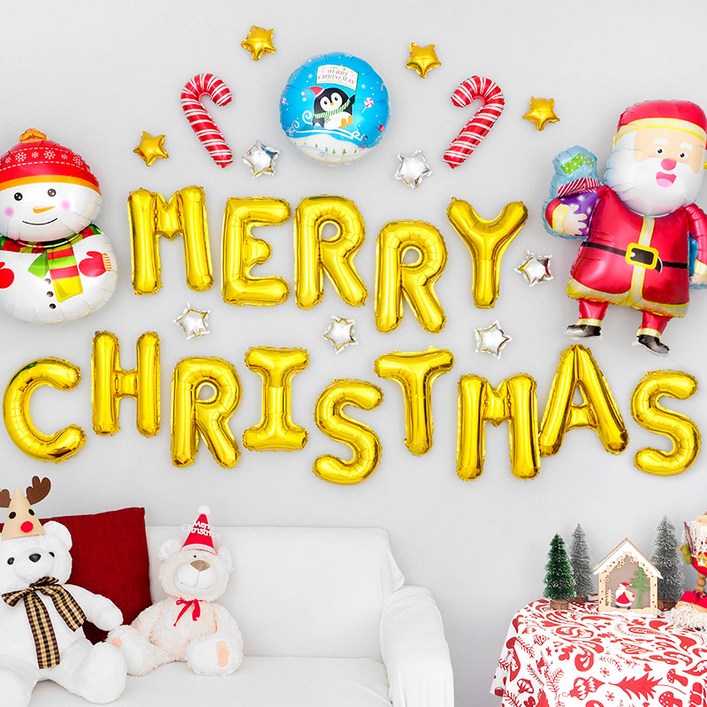 파티팡 M062 크리스마스 은박풍선 장식세트 [골드 타입1]